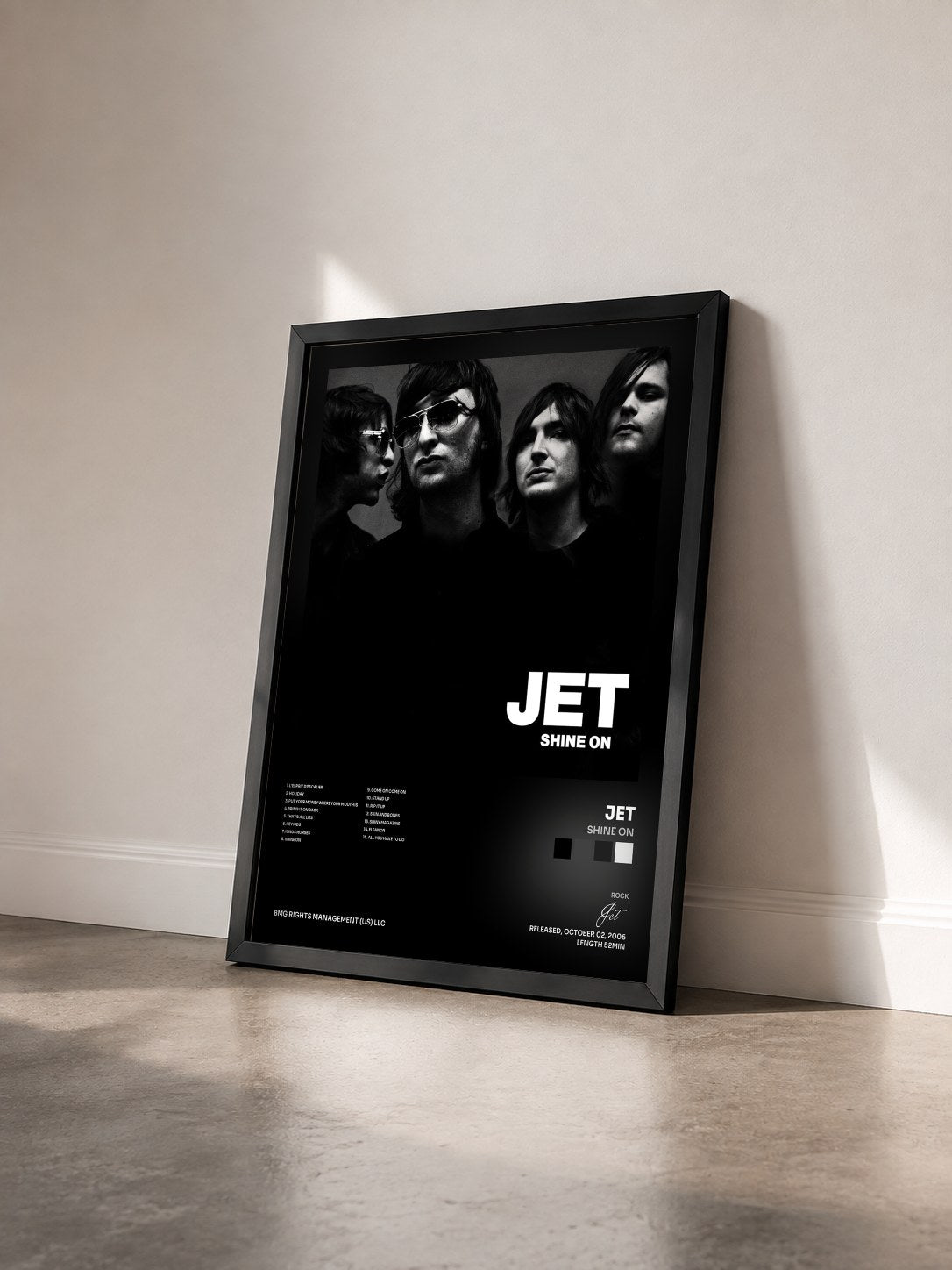 #noir Tableau de l'album Shine On de Jet vu de trois quarts, cadre noir
