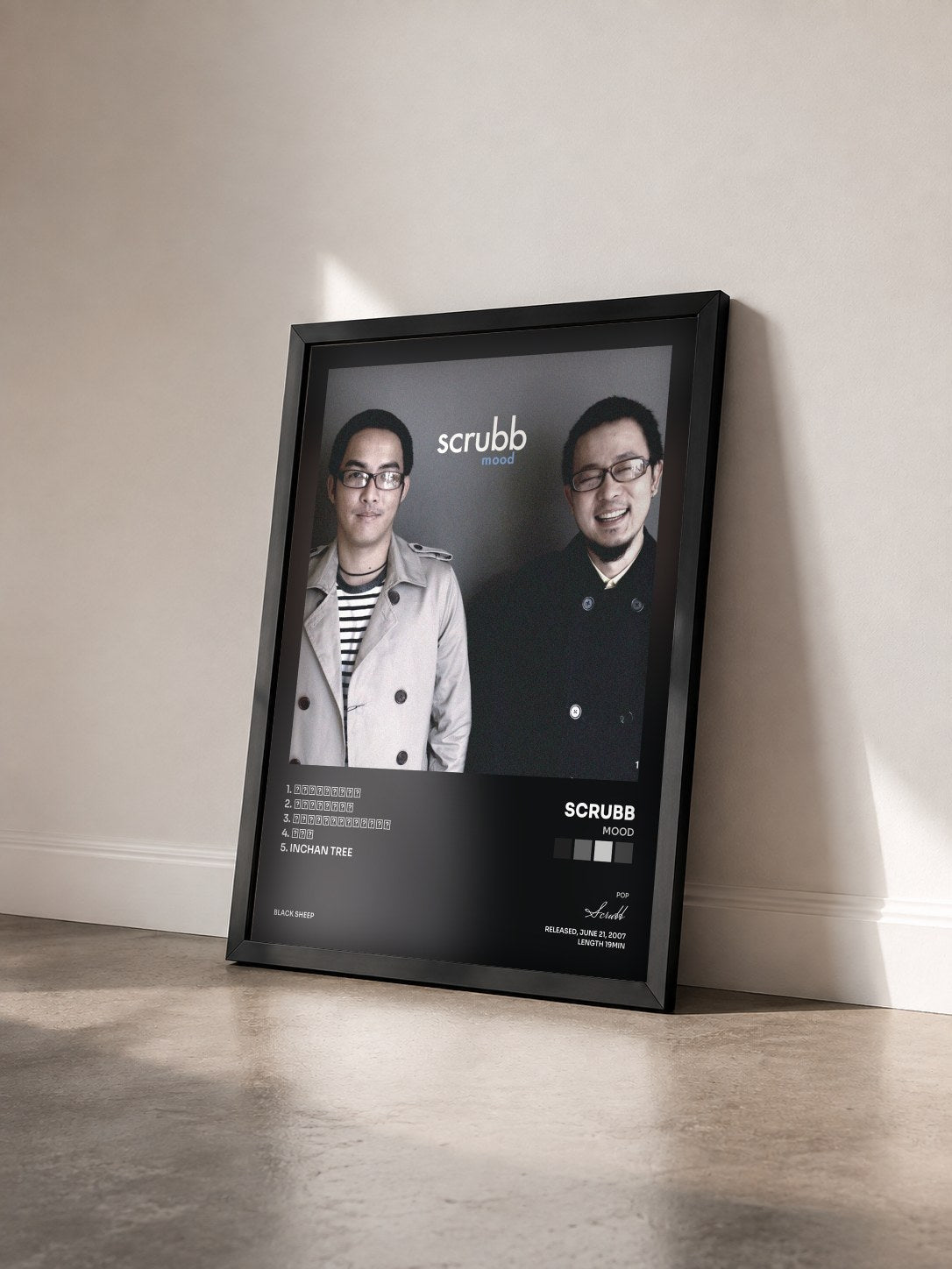 #noir Tableau de l'album Mood de Scrubb vu de trois quarts, cadre noir