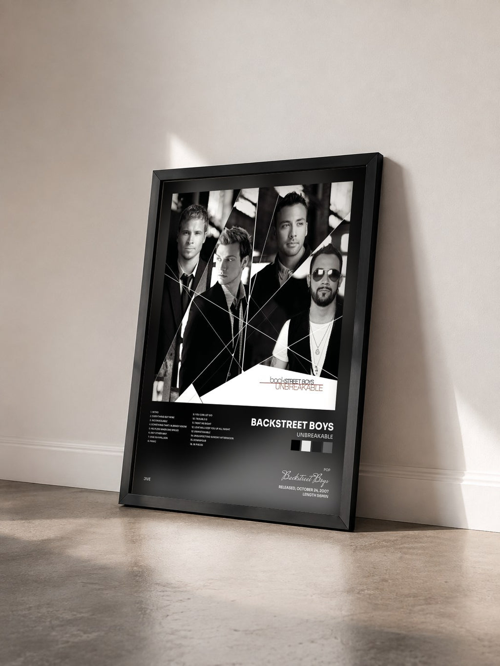 #noir Tableau de l'album Unbreakable de Backstreet Boys vu de trois quarts, cadre noir