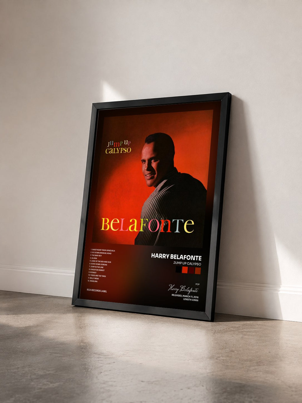 #noir Tableau de l'album Jump Up Calypso de Harry Belafonte vu de trois quarts, cadre noir