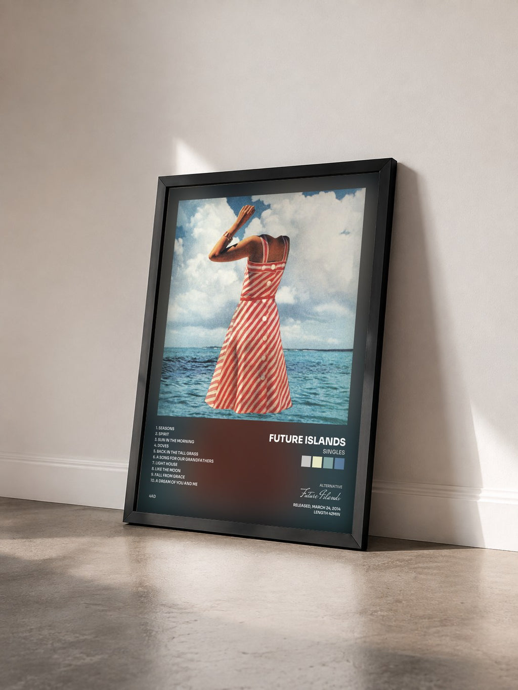 #noir Tableau de l'album Singles de Future Islands vu de trois quarts, cadre noir