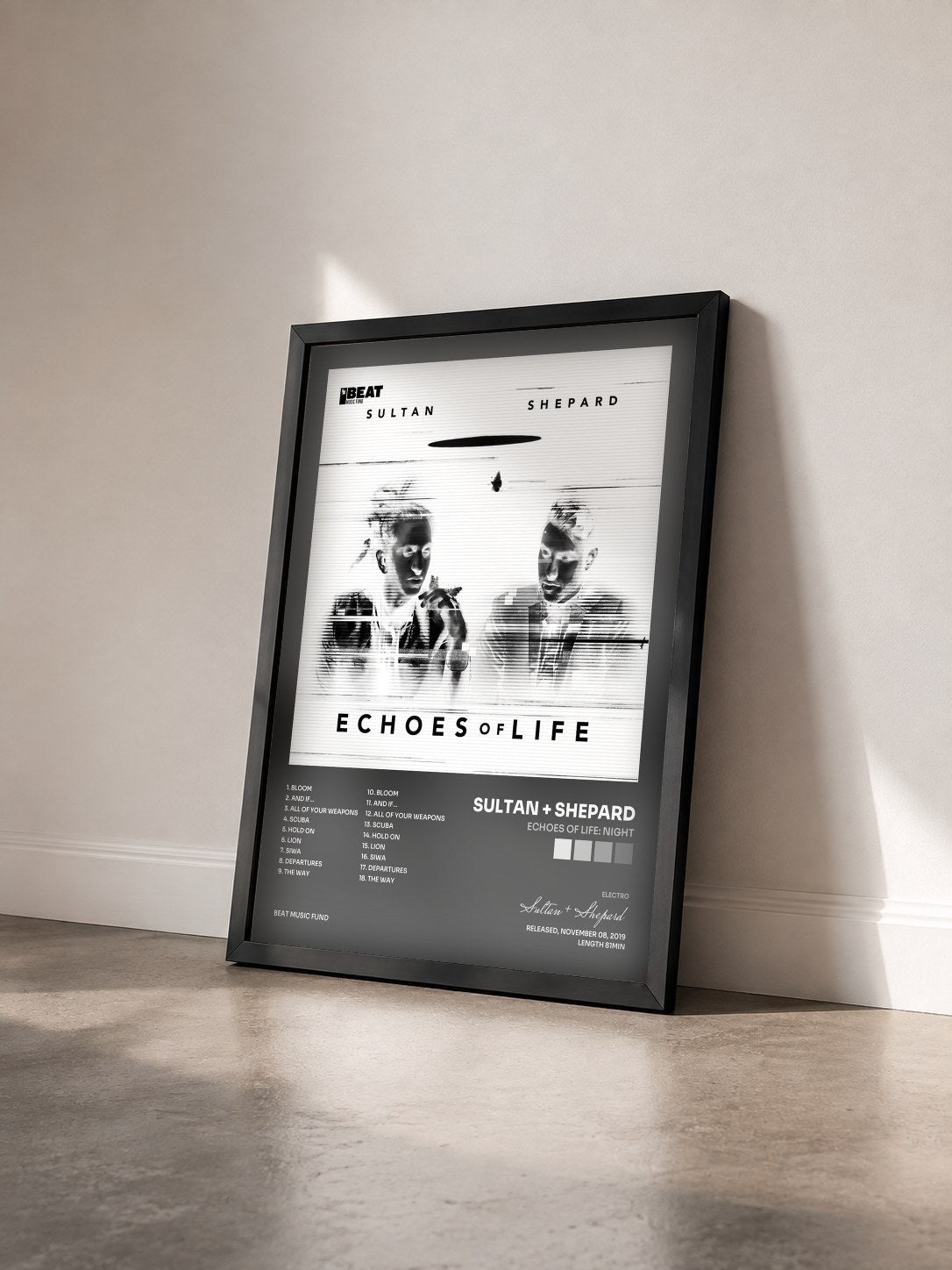 #noir Tableau de l'album Echoes Of Life: Night de Sultan + Shepard vu de trois quarts, cadre noir