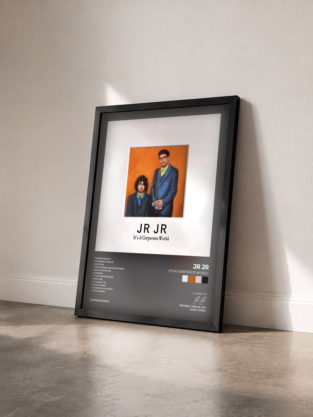#noir Tableau de l'album It's a Corporate World de Jr Jr vu de trois quarts, cadre noir