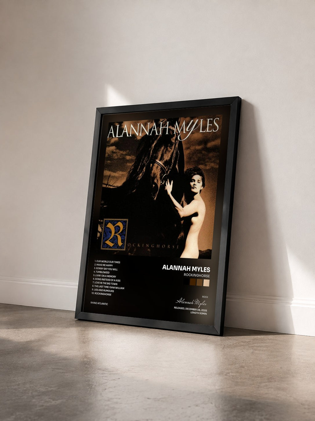 #noir Tableau de l'album Rockinghorse de Alannah Myles vu de trois quarts, cadre noir