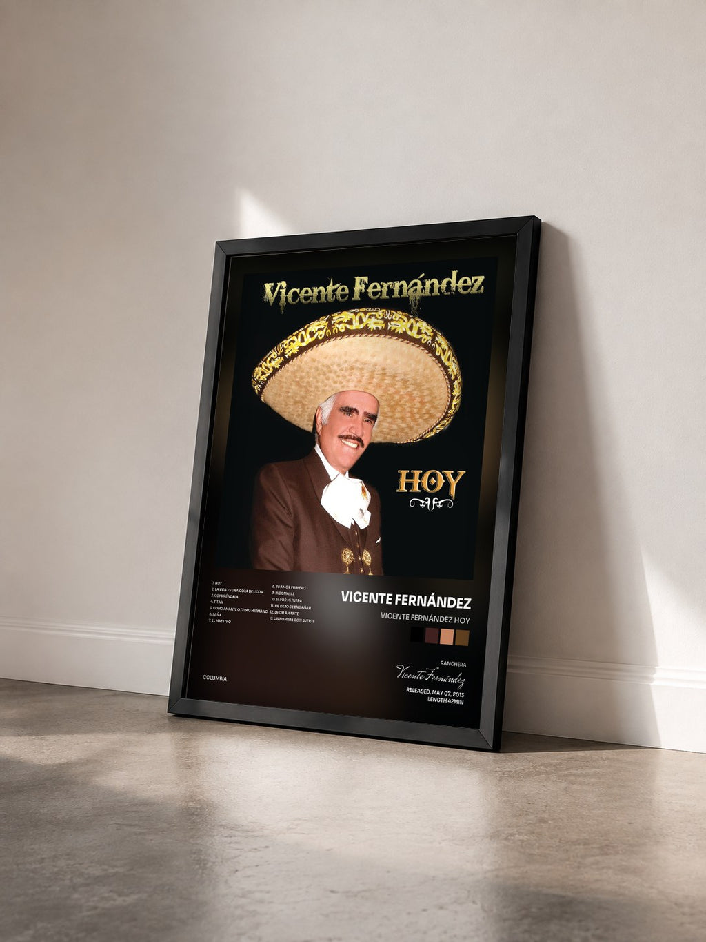 #noir Tableau de l'album Vicente Fernández Hoy de Vicente Fernández vu de trois quarts, cadre noir