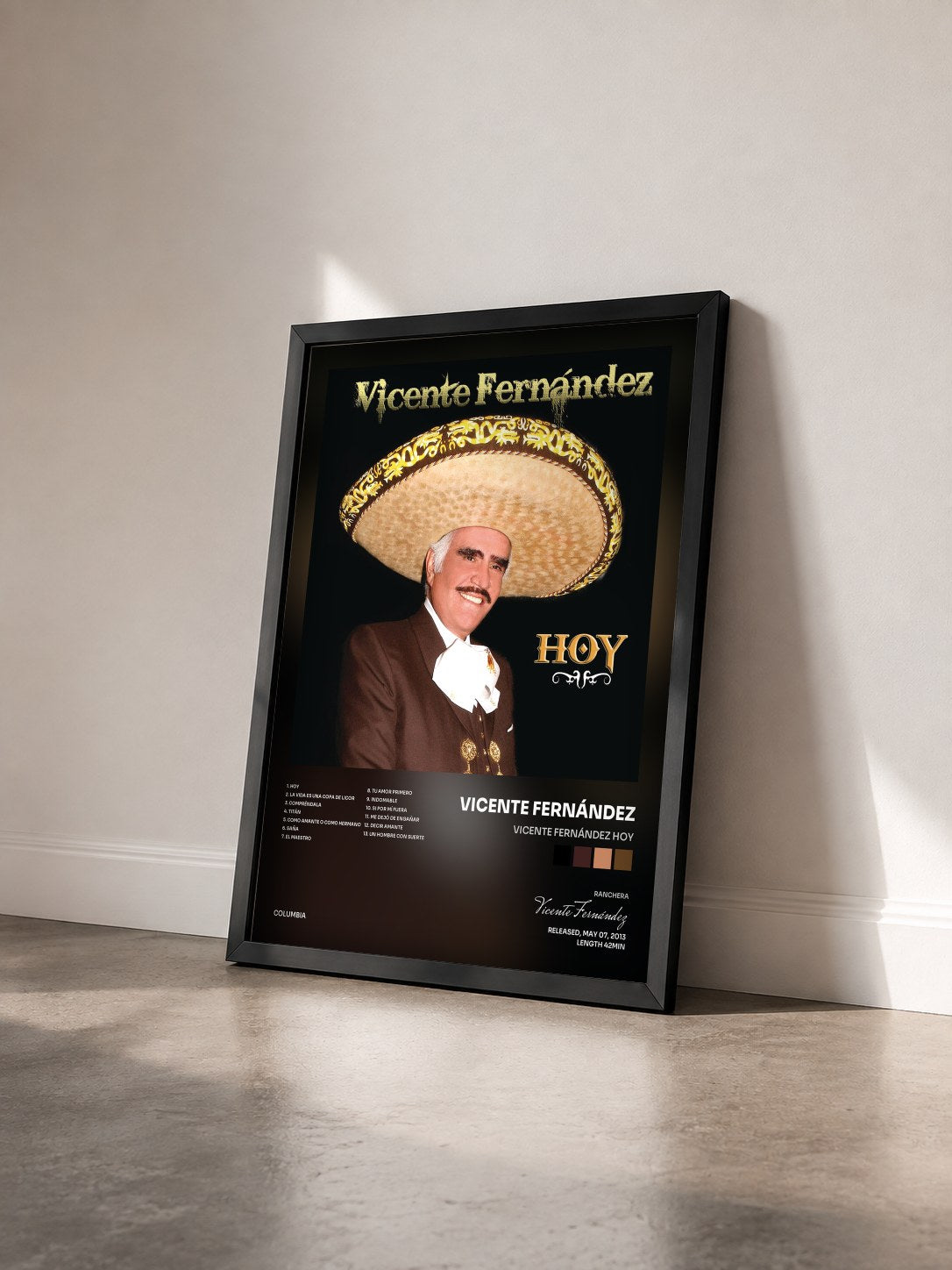 #noir Tableau de l'album Vicente Fernández Hoy de Vicente Fernández vu de trois quarts, cadre noir
