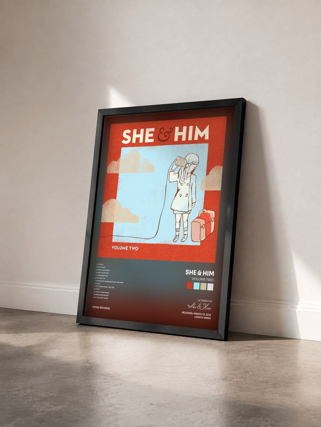 #noir Tableau de l'album Volume Two de She & Him vu de trois quarts, cadre noir