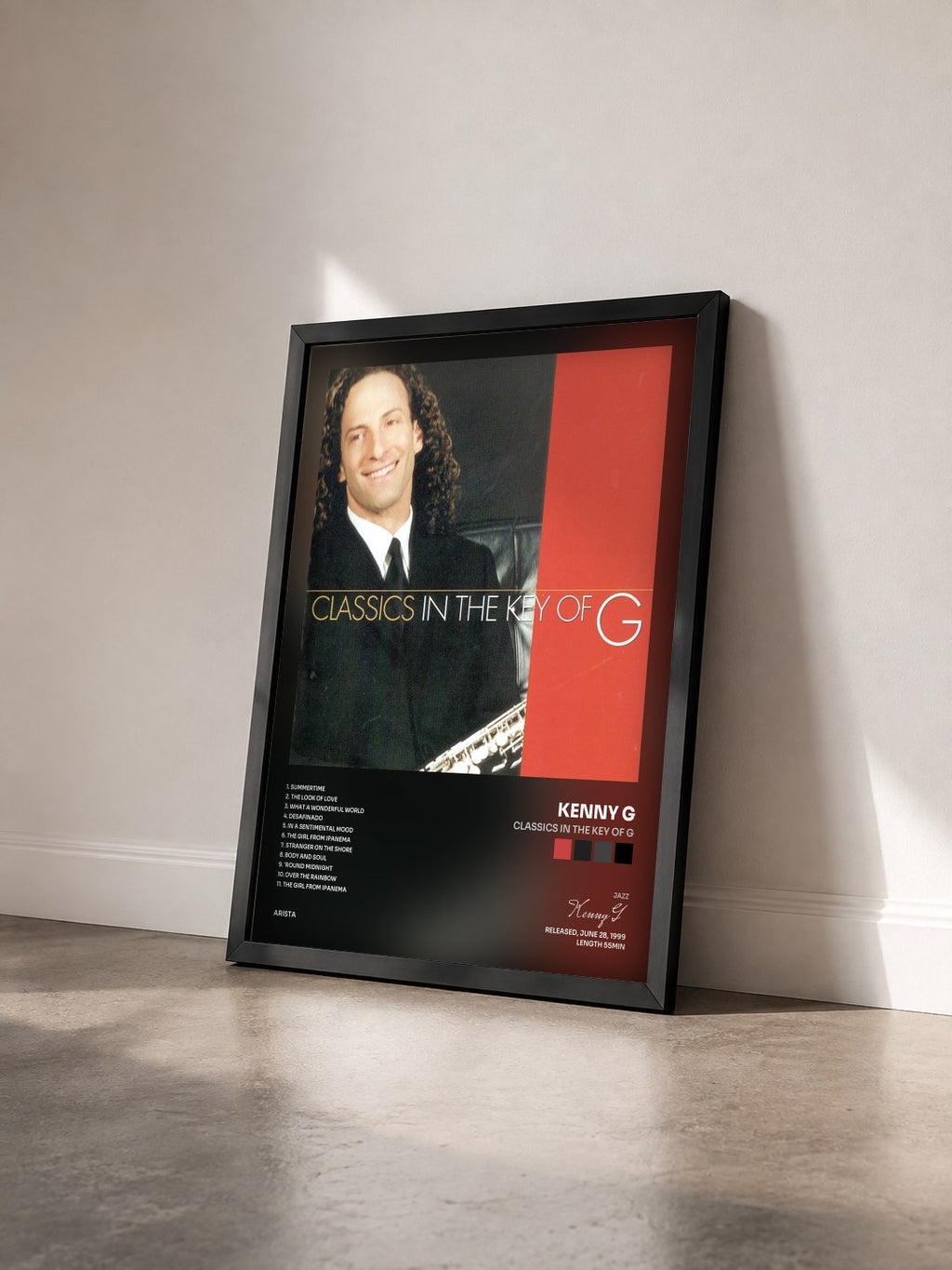 #noir Tableau de l'album Classics In The Key Of G de Kenny G vu de trois quarts, cadre noir