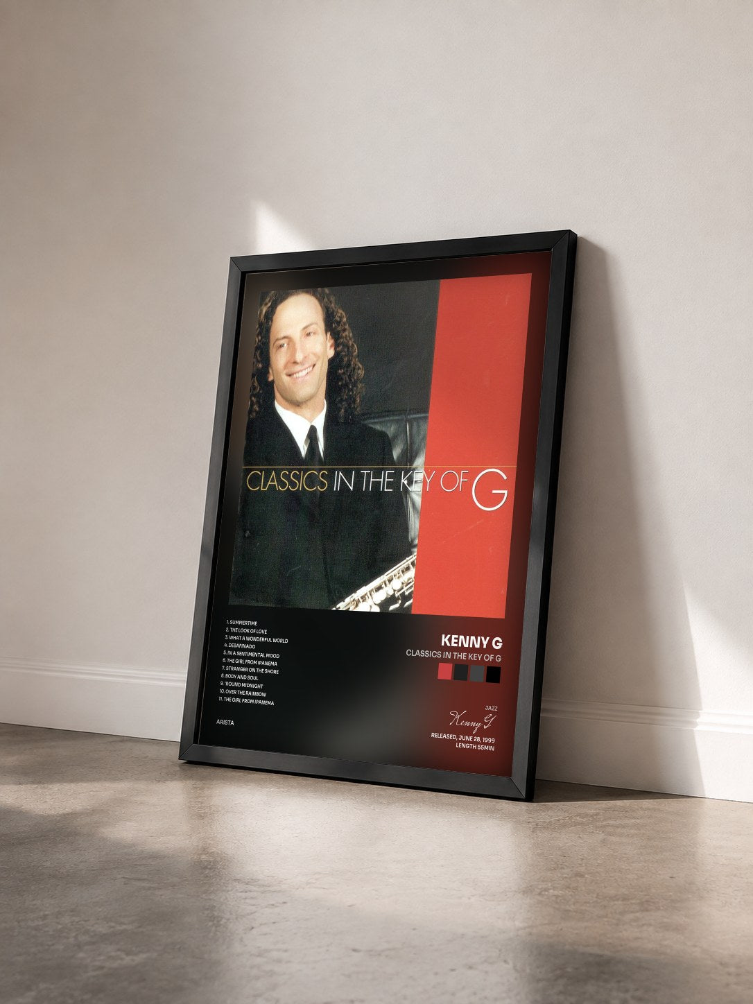 #noir Tableau de l'album Classics In The Key Of G de Kenny G vu de trois quarts, cadre noir