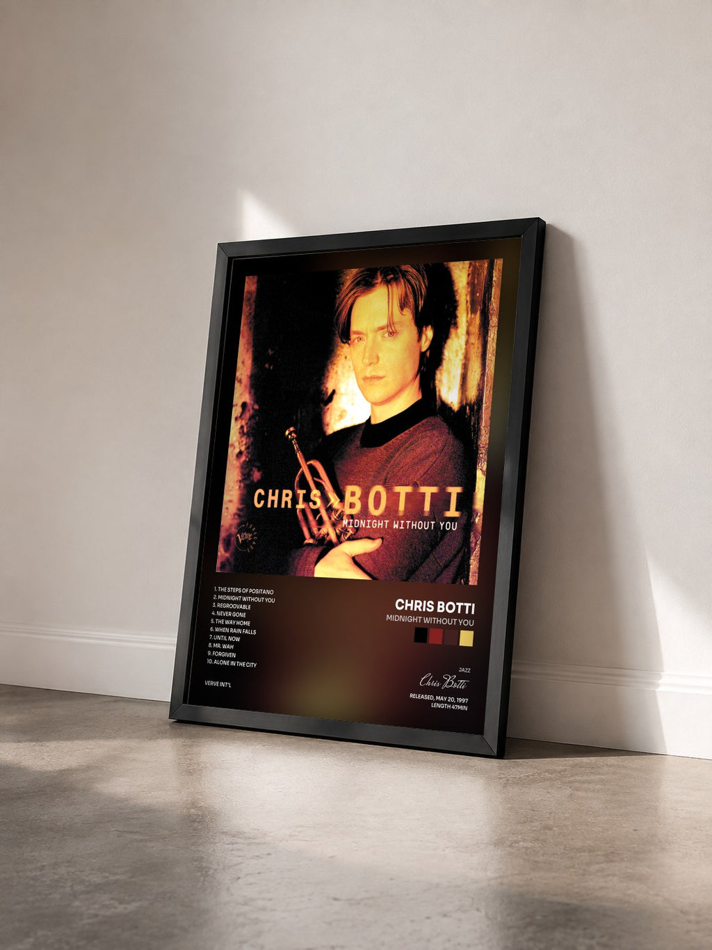 #noir Tableau de l'album Midnight Without You de Chris Botti vu de trois quarts, cadre noir
