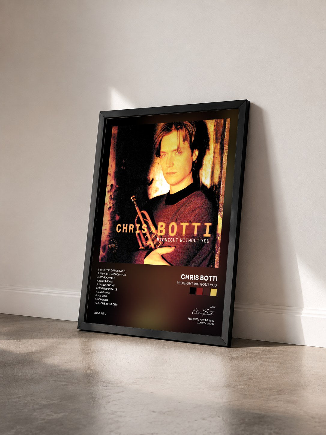 #noir Tableau de l'album Midnight Without You de Chris Botti vu de trois quarts, cadre noir