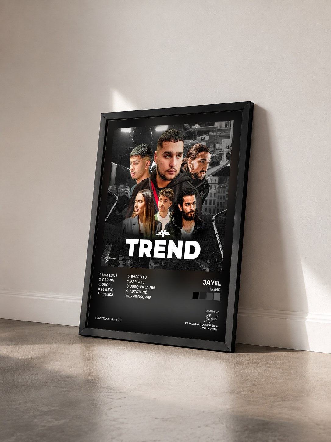 #noir Tableau de l'album Trend de Jayel vu de trois quarts, cadre noir