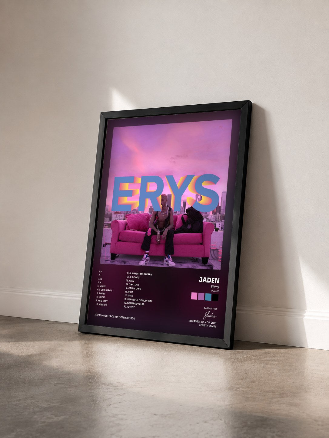 #noir Tableau de l'album ERYS (Deluxe) de Jaden vu de trois quarts, cadre noir