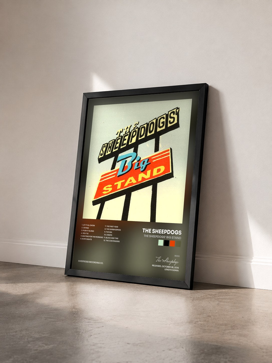 #noir Tableau de l'album The Sheepdogs' Big Stand de The Sheepdogs vu de trois quarts, cadre noir