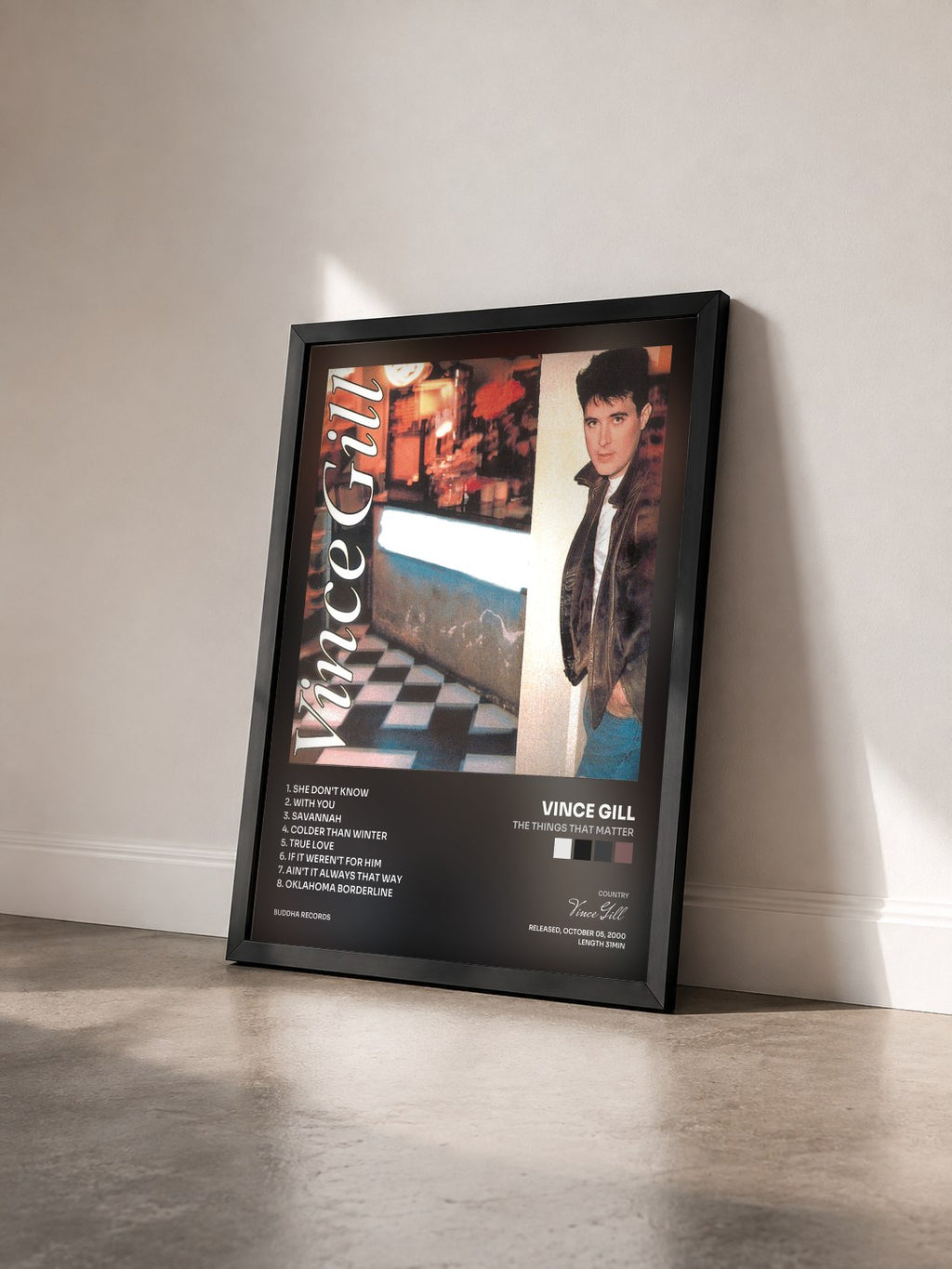 #noir Tableau de l'album The Things That Matter de Vince Gill vu de trois quarts, cadre noir