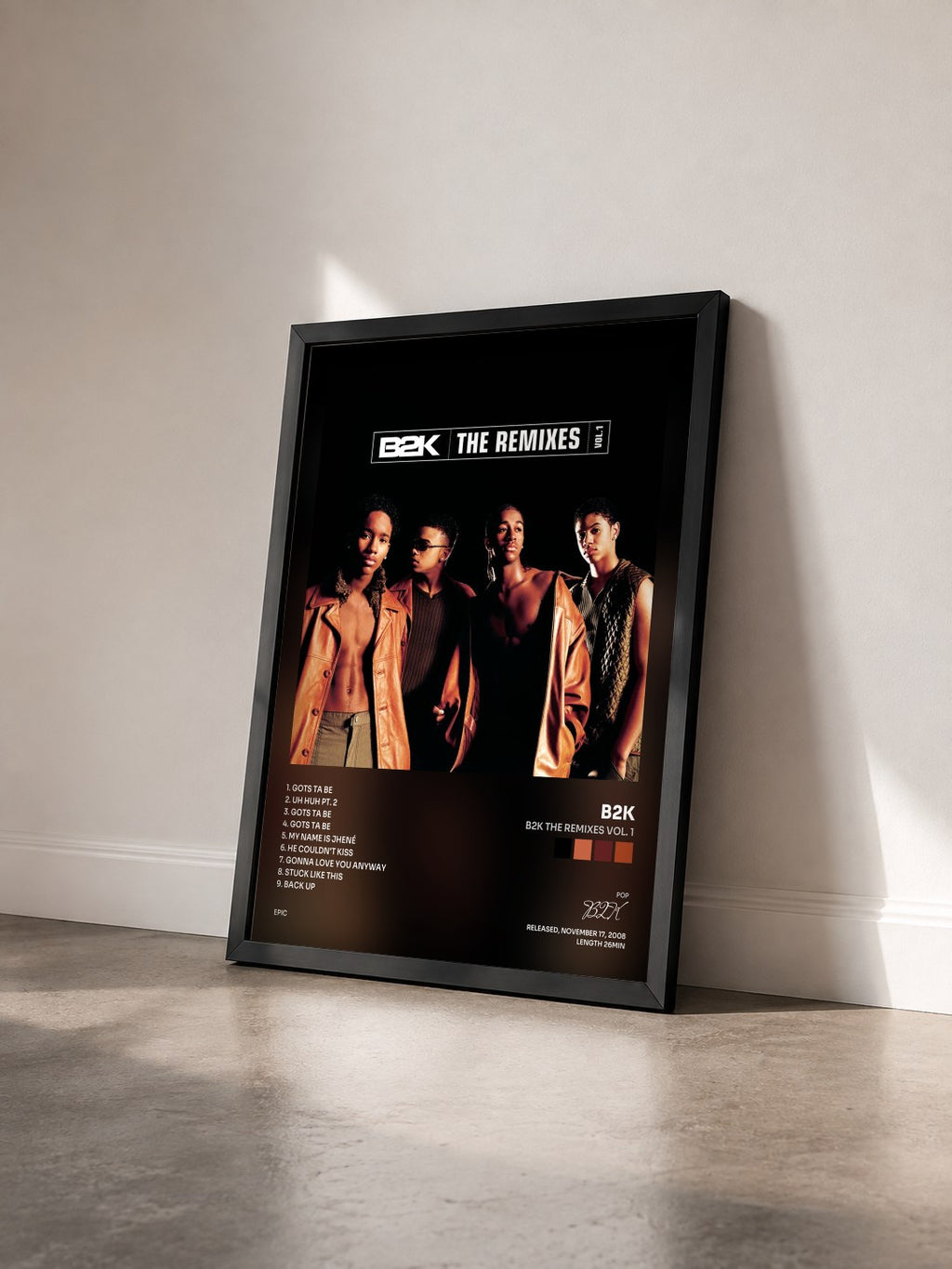 #noir Tableau de l'album B2K The Remixes Vol. 1 de B2K vu de trois quarts, cadre noir