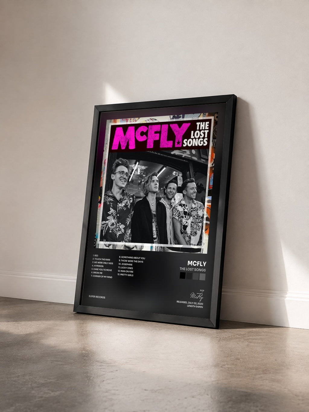 #noir Tableau de l'album The Lost Songs de McFly vu de trois quarts, cadre noir
