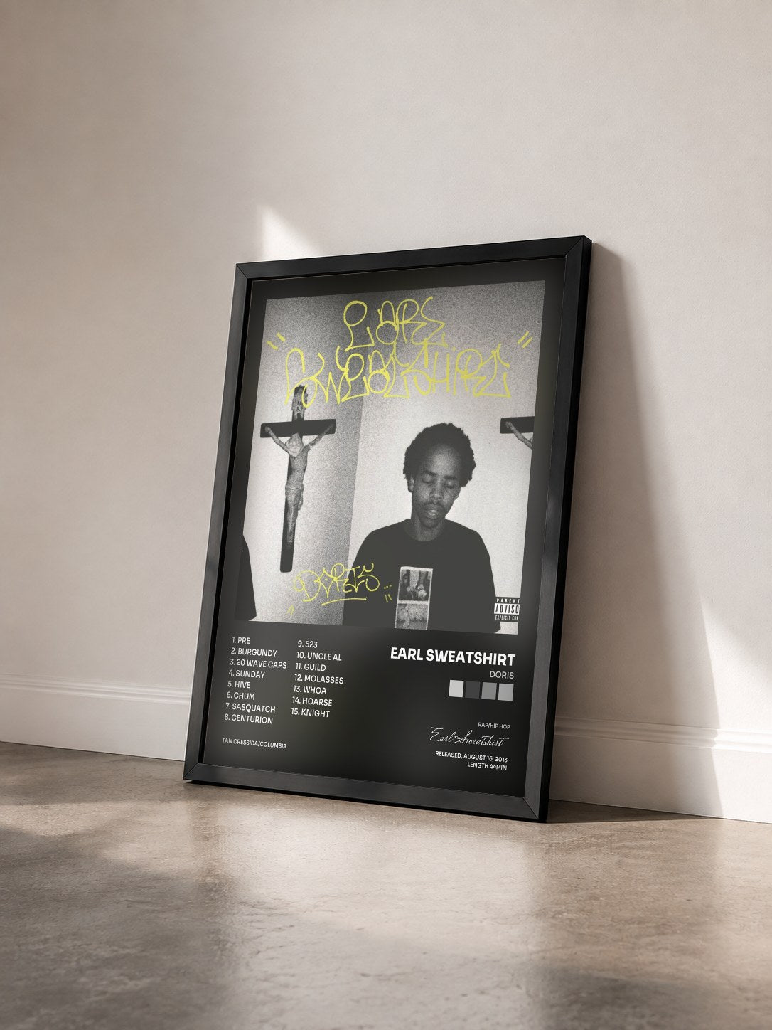 #noir Tableau de l'album Doris de Earl Sweatshirt vu de trois quarts, cadre noir