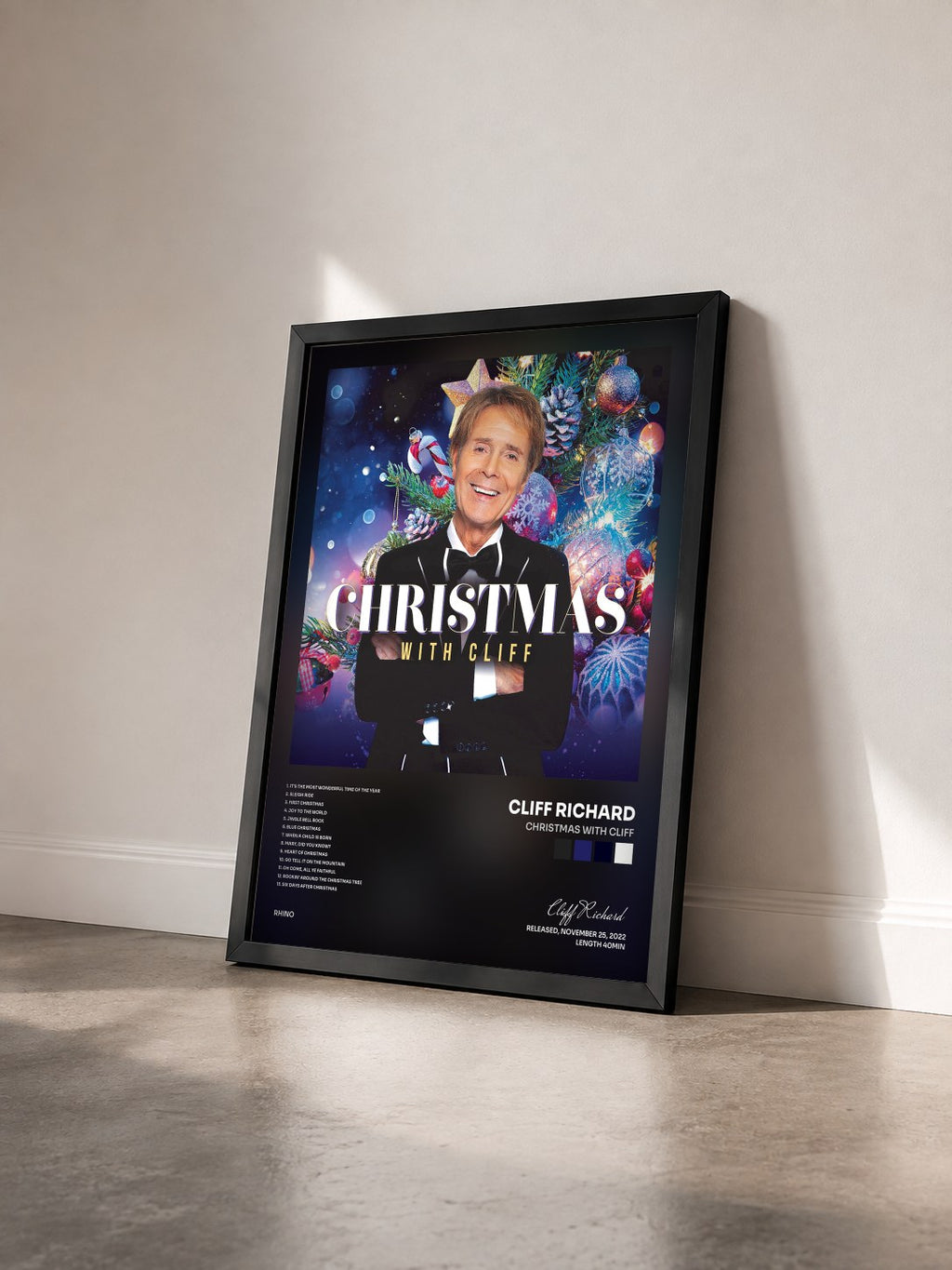 #noir Tableau de l'album Christmas with Cliff de Cliff Richard vu de trois quarts, cadre noir