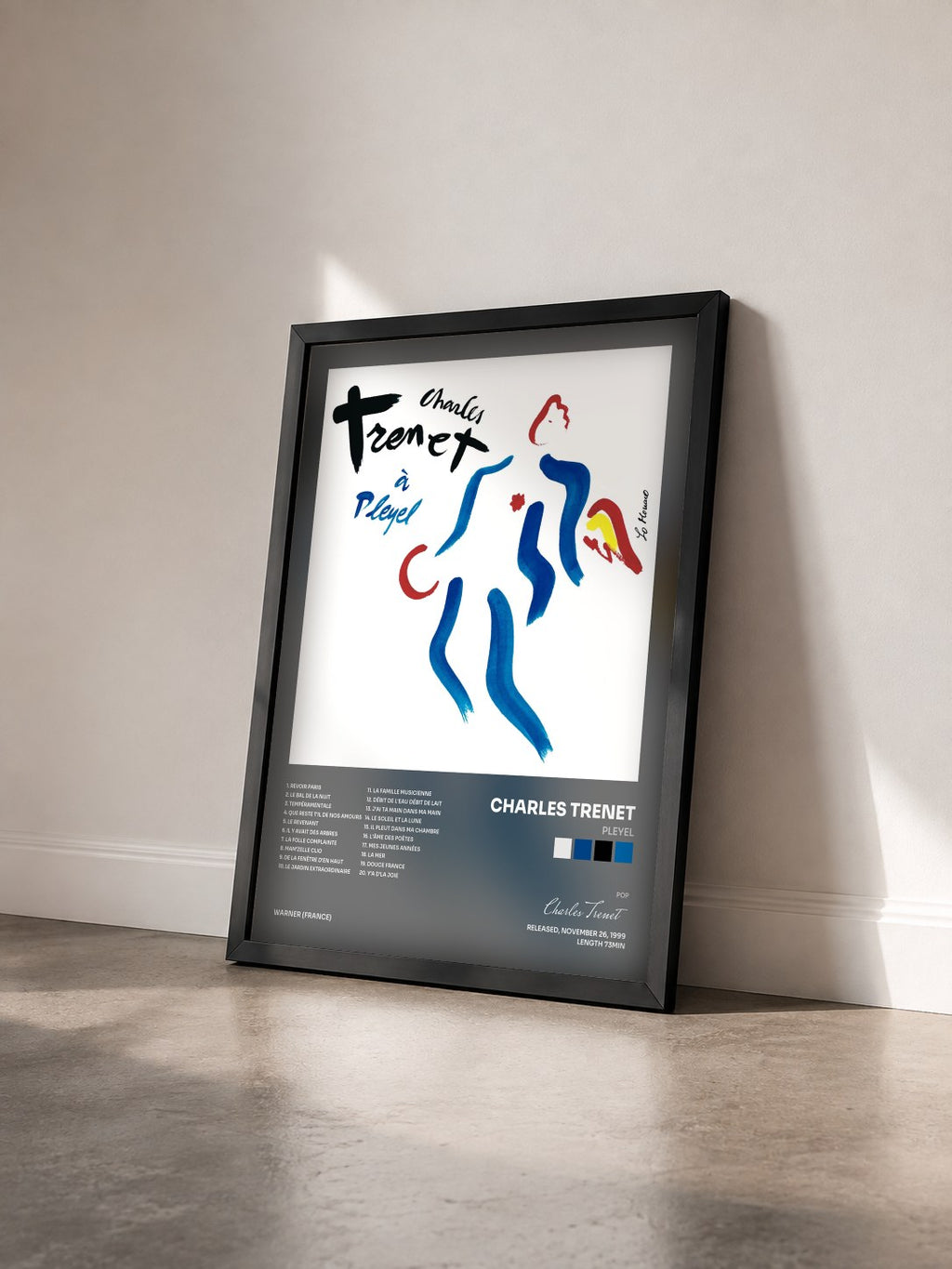 #noir Tableau de l'album Pleyel de Charles Trenet vu de trois quarts, cadre noir