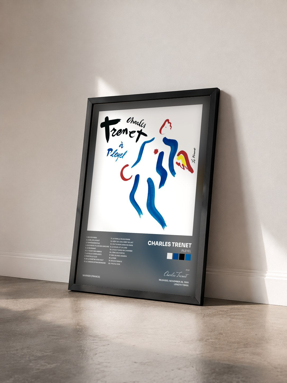 #noir Tableau de l'album Pleyel de Charles Trenet vu de trois quarts, cadre noir