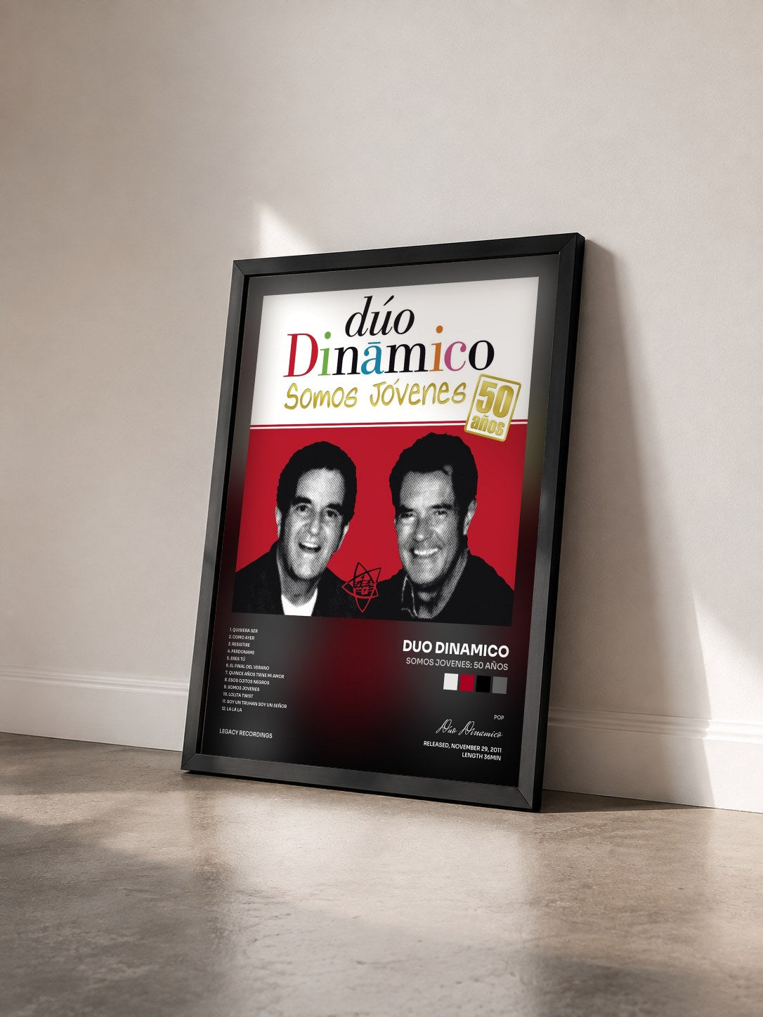#noir Tableau de l'album Somos Jovenes: 50 Años de Duo Dinamico vu de trois quarts, cadre noir