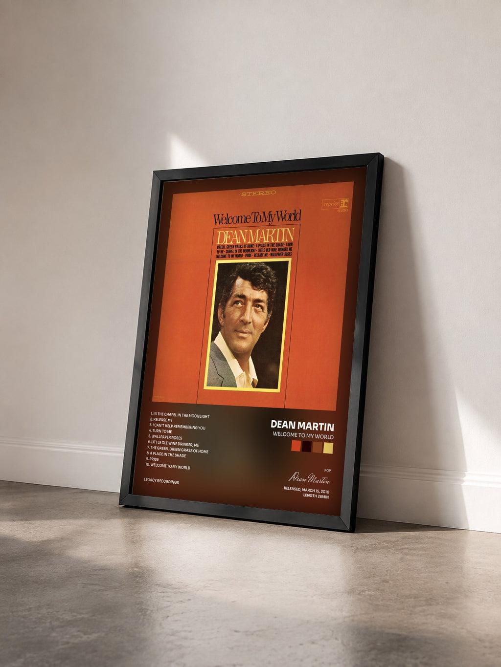 #noir Tableau de l'album Welcome to My World de Dean Martin vu de trois quarts, cadre noir