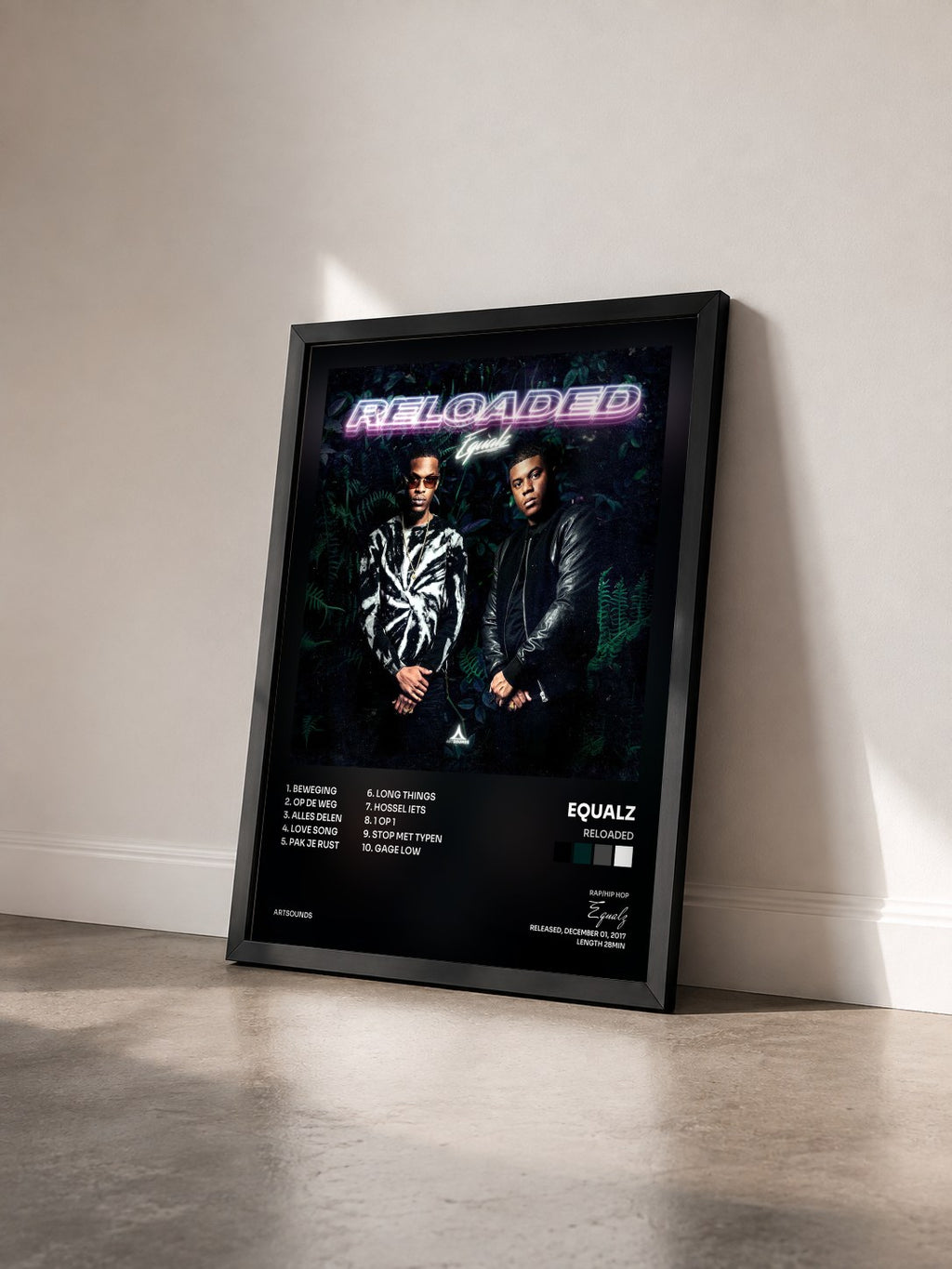 #noir Tableau de l'album Reloaded de Equalz vu de trois quarts, cadre noir
