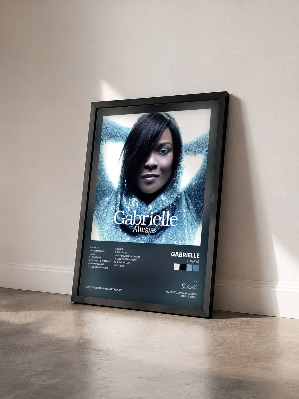 #noir Tableau de l'album Always de Gabrielle vu de trois quarts, cadre noir