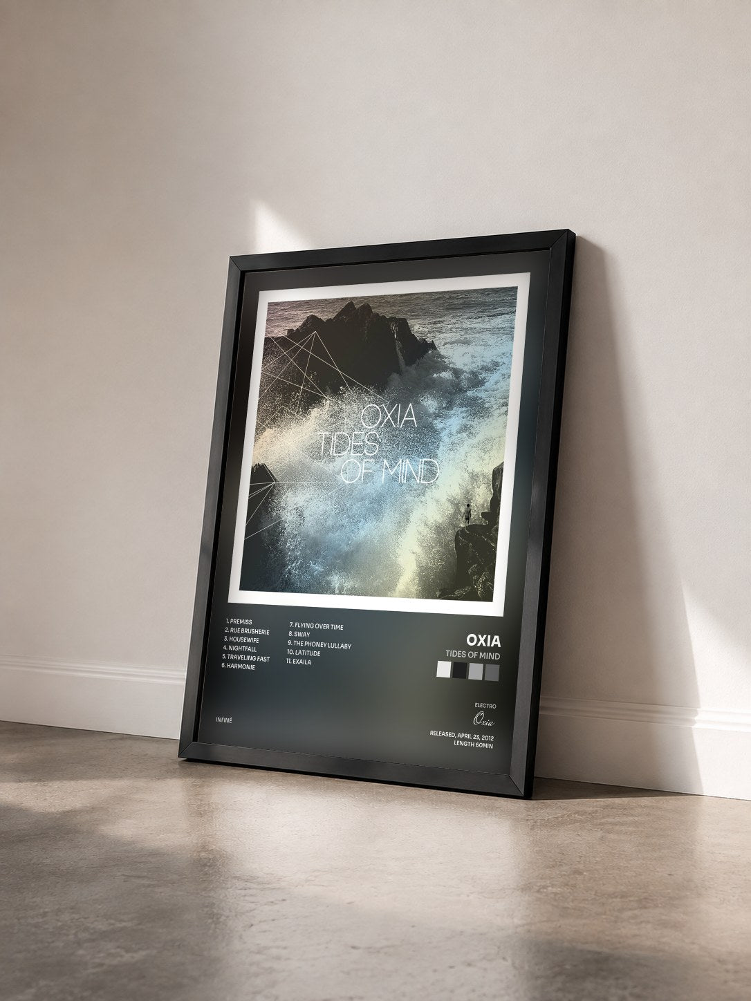 #noir Tableau de l'album Tides of Mind de Oxia vu de trois quarts, cadre noir
