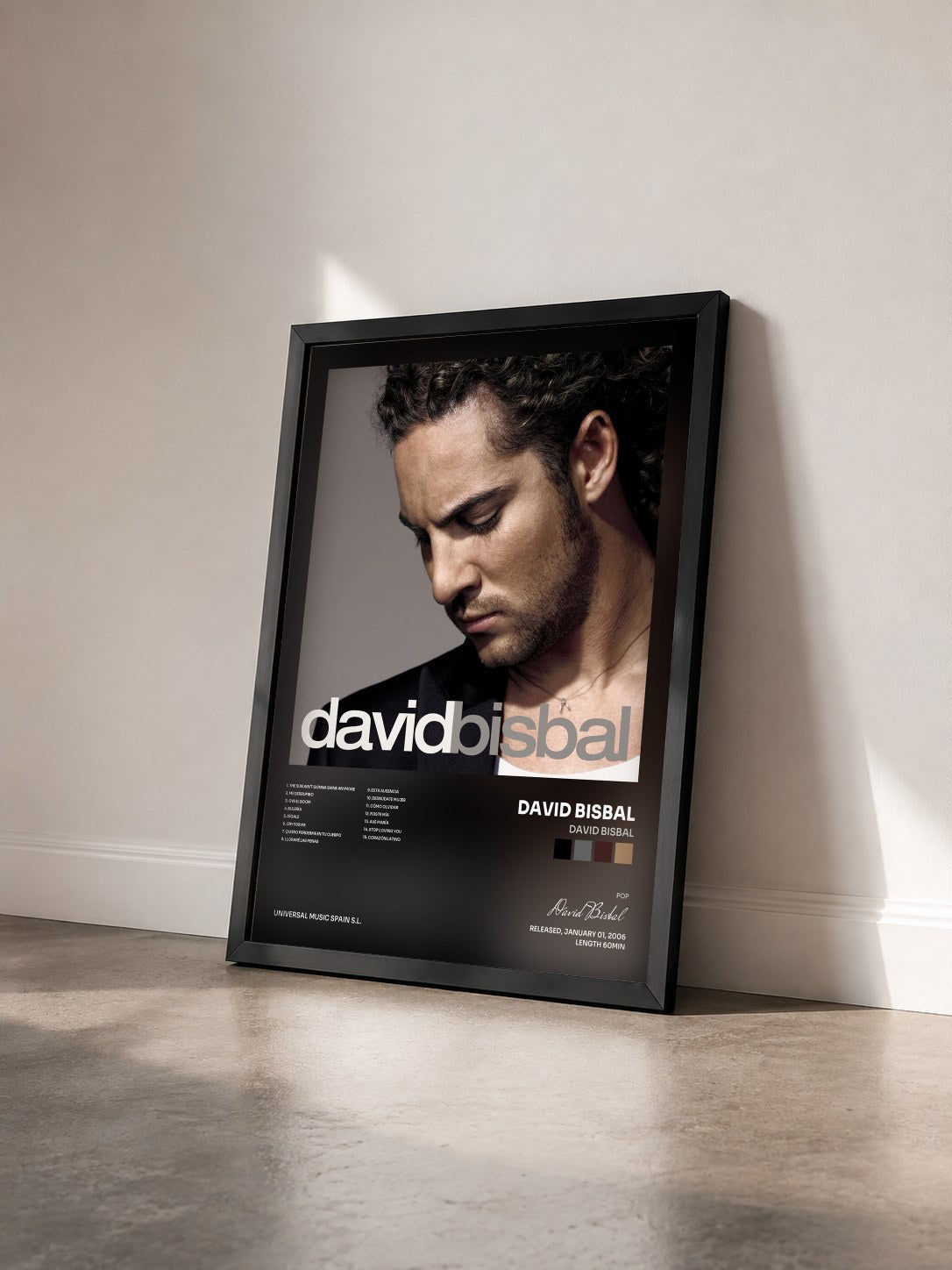 #noir Tableau de l'album David Bisbal de David Bisbal vu de trois quarts, cadre noir