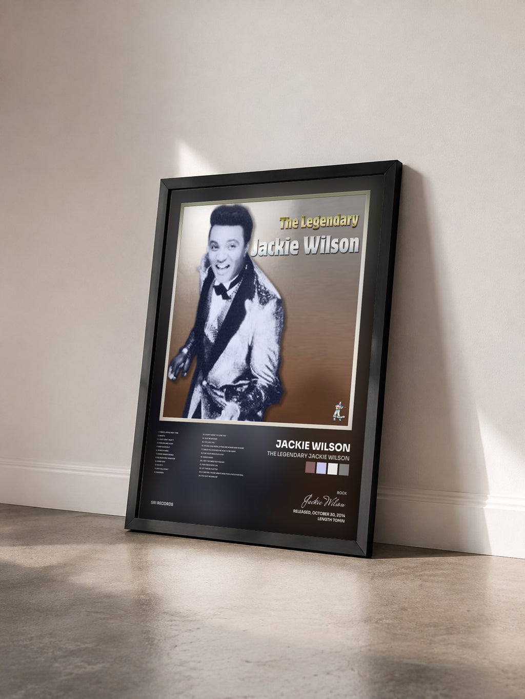 #noir Tableau de l'album The Legendary Jackie Wilson de Jackie Wilson vu de trois quarts, cadre noir