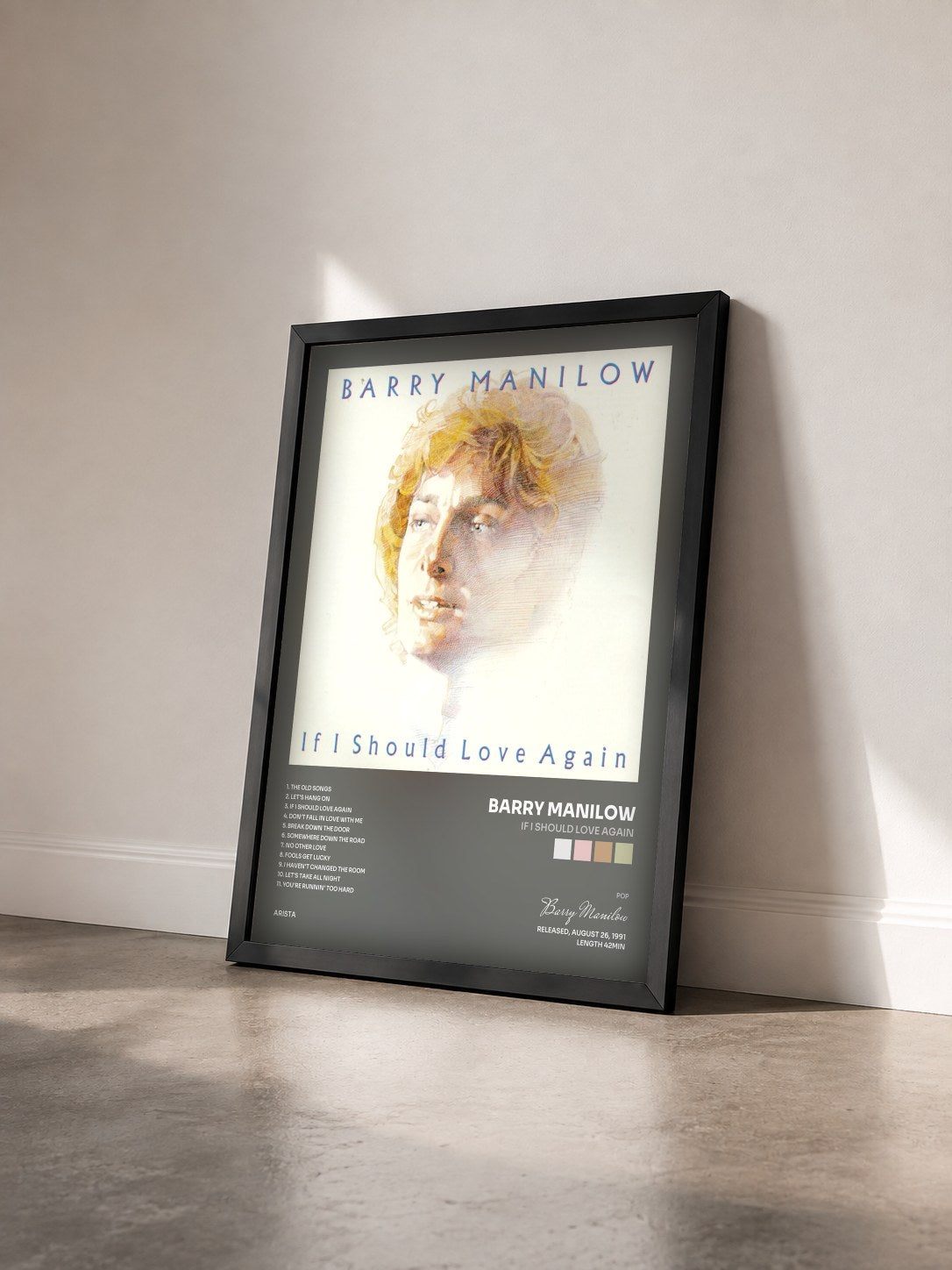 #noir Tableau de l'album If I Should Love Again de Barry Manilow vu de trois quarts, cadre noir
