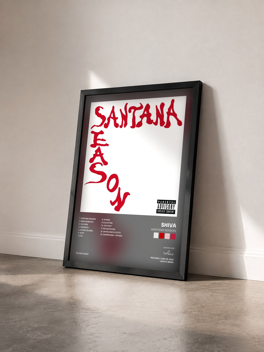 #noir Tableau de l'album Santana Season de Shiva vu de trois quarts, cadre noir