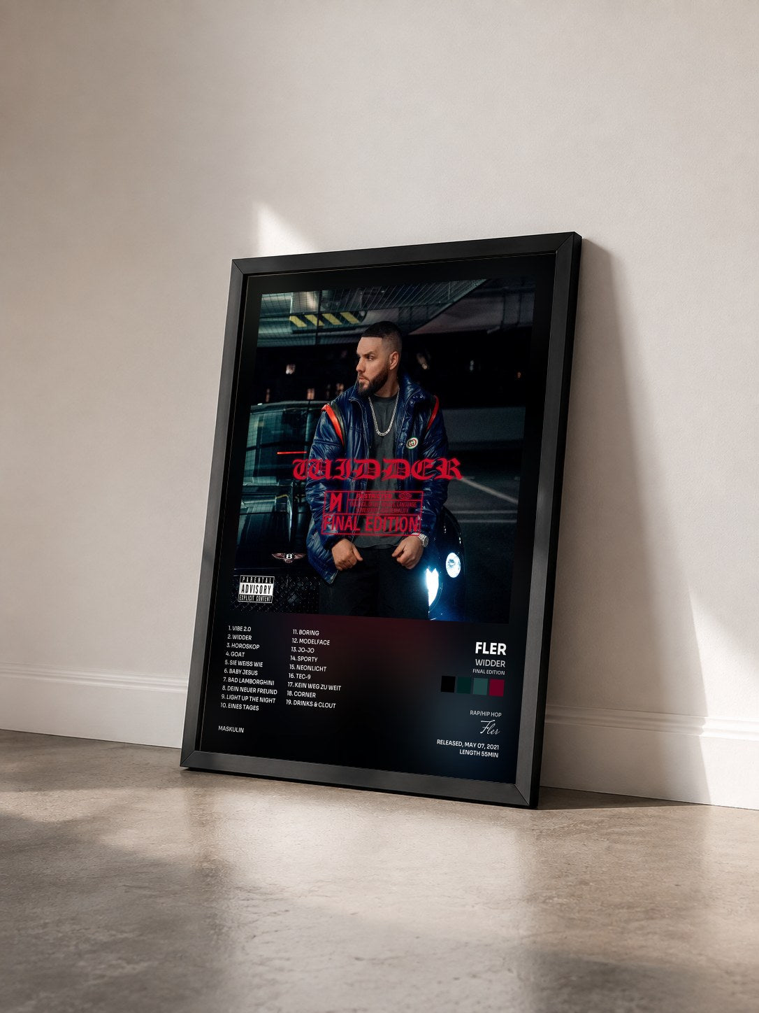 #noir Tableau de l'album WIDDER (FINAL EDITION) de Fler vu de trois quarts, cadre noir