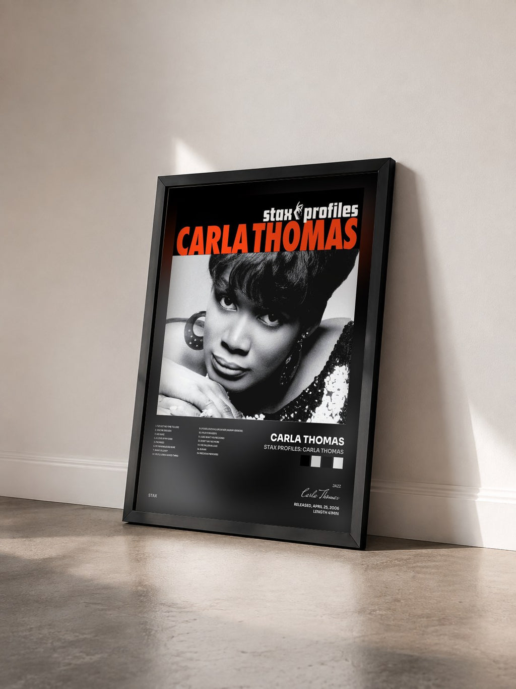 #noir Tableau de l'album Stax Profiles: Carla Thomas de Carla Thomas vu de trois quarts, cadre noir