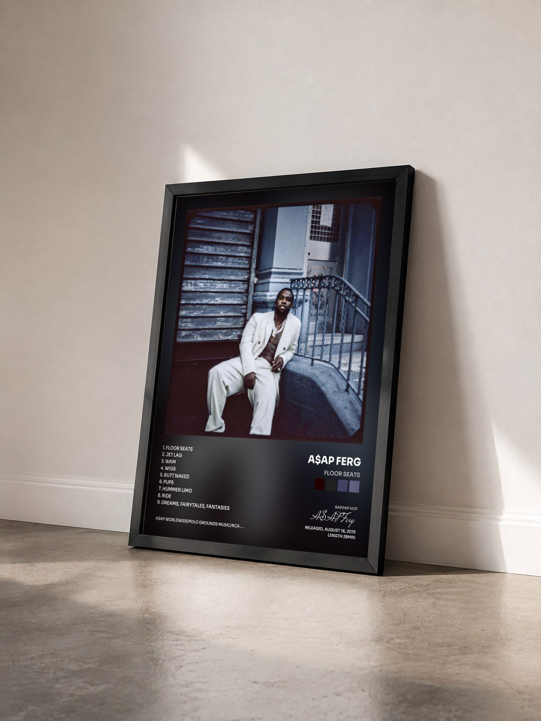 #noir Tableau de l'album Floor Seats de A$AP Ferg vu de trois quarts, cadre noir