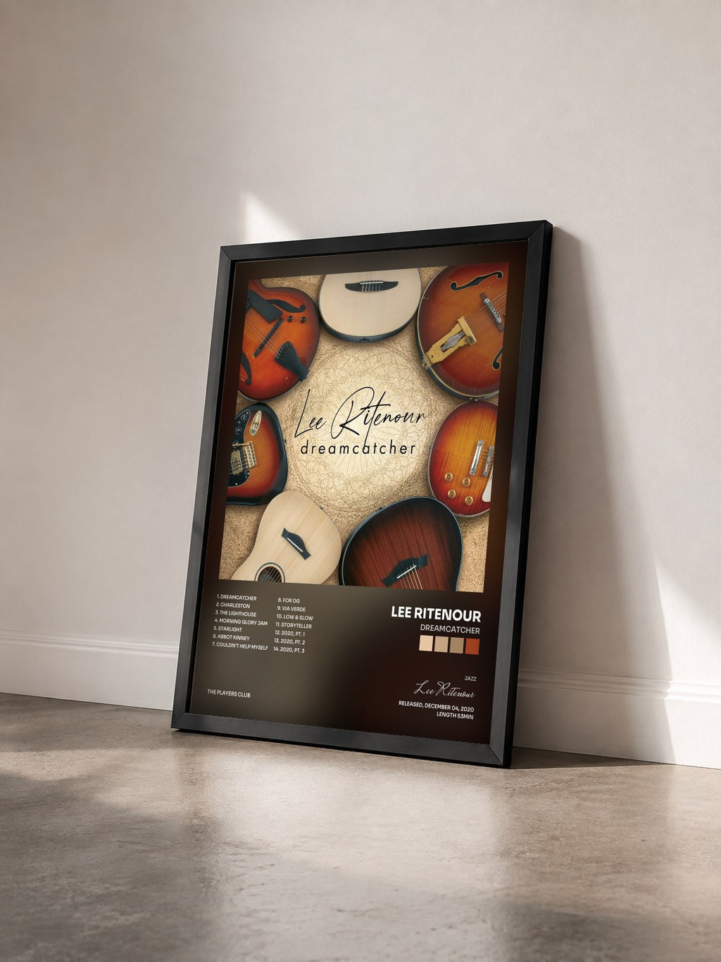 #noir Tableau de l'album Dreamcatcher de Lee Ritenour vu de trois quarts, cadre noir