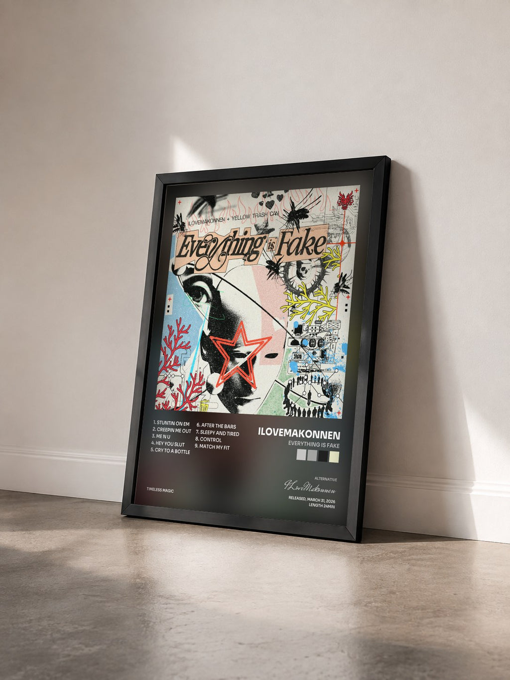 #noir Tableau de l'album Everything is Fake de ILoveMakonnen vu de trois quarts, cadre noir