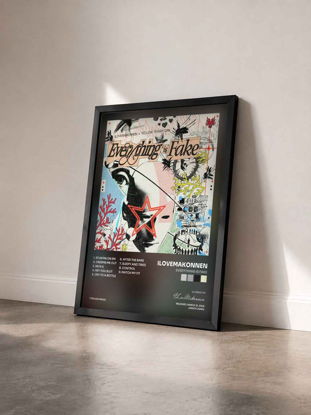 #noir Tableau de l'album Everything is Fake de ILoveMakonnen vu de trois quarts, cadre noir