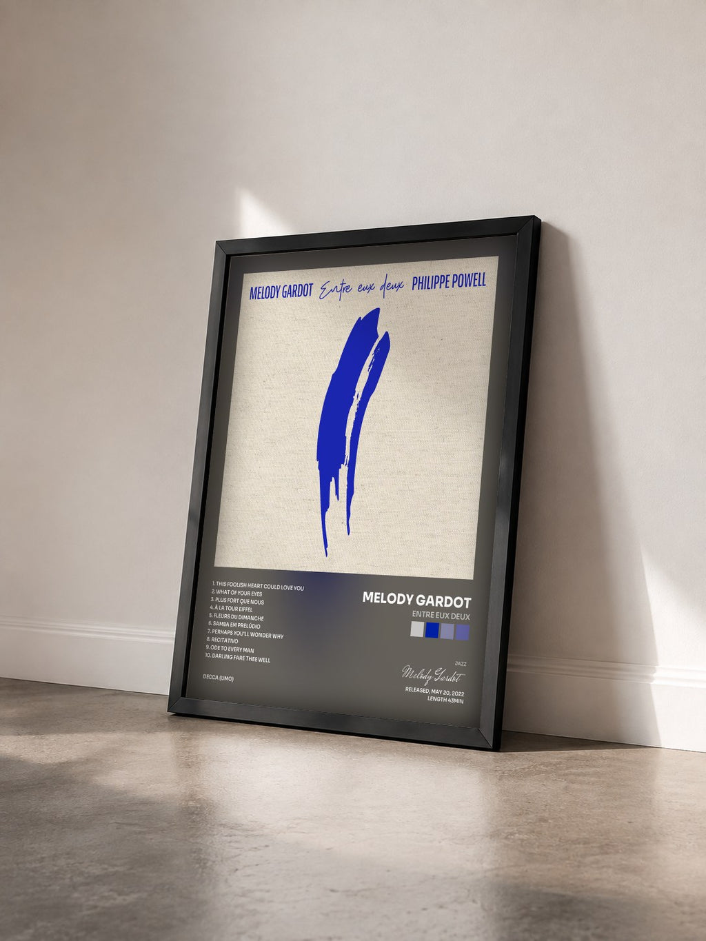 #noir Tableau de l'album Entre eux deux de Melody Gardot vu de trois quarts, cadre noir