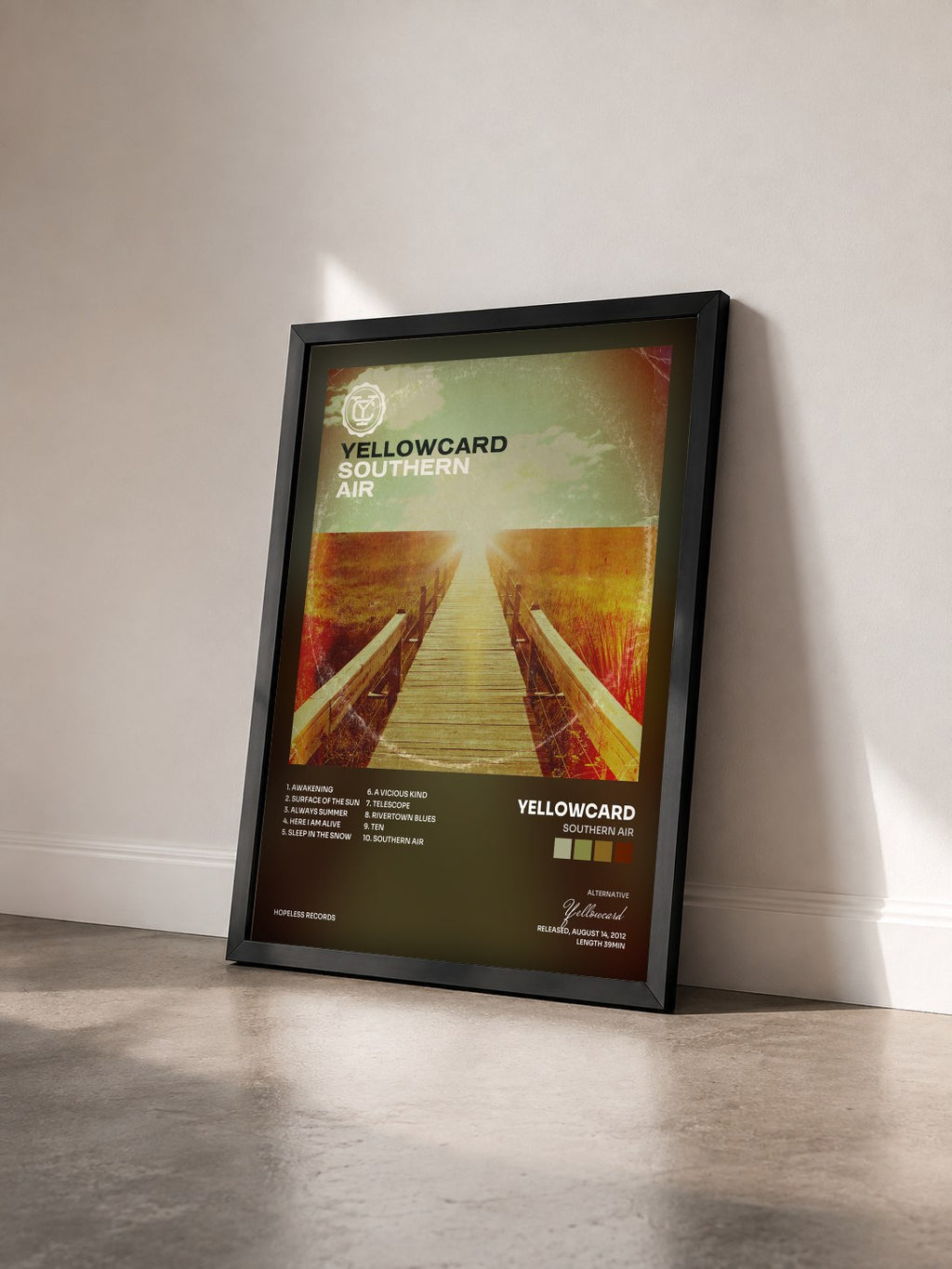 #noir Tableau de l'album Southern Air de Yellowcard vu de trois quarts, cadre noir