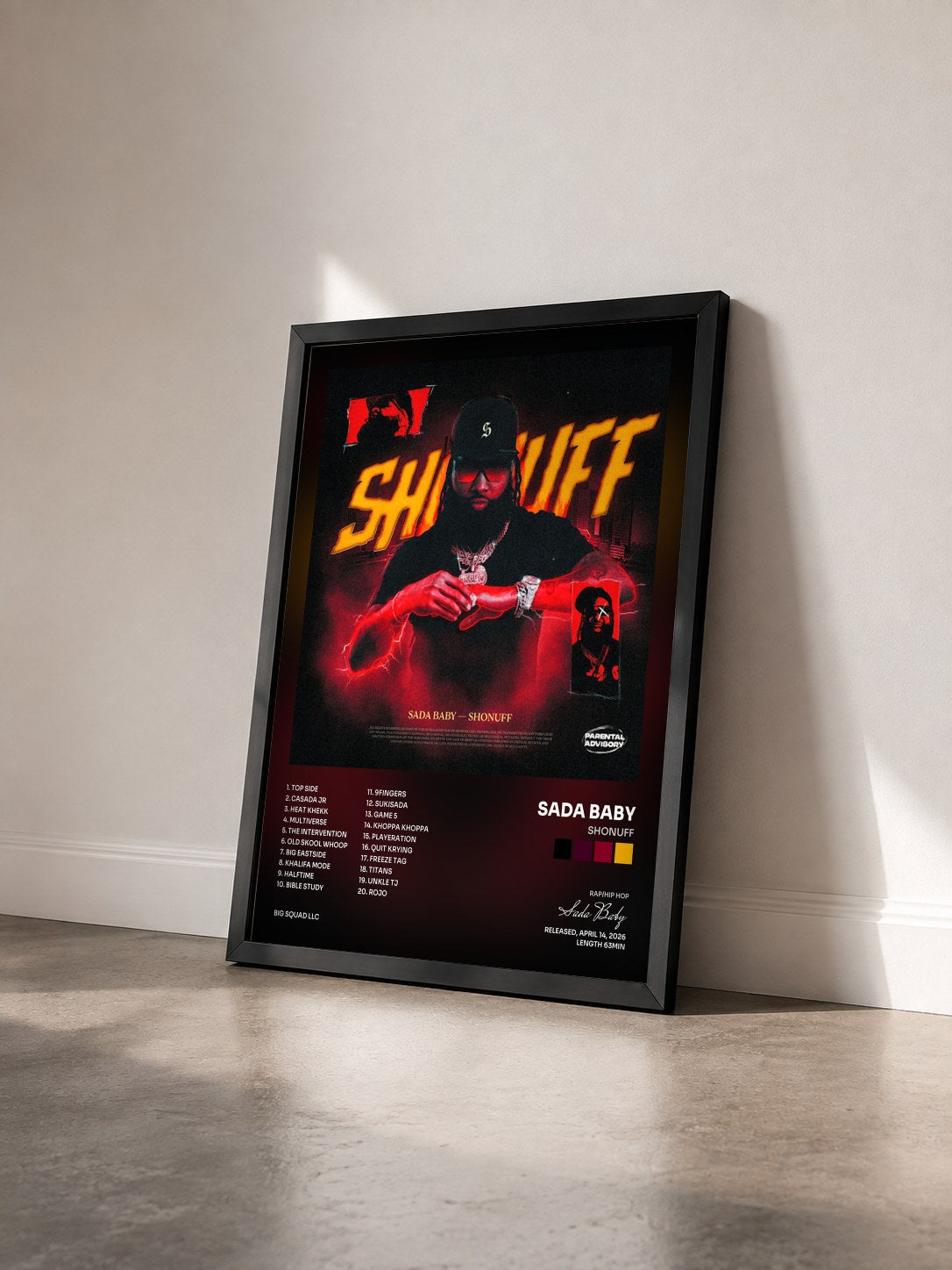 #noir Tableau de l'album SHONUFF de Sada Baby vu de trois quarts, cadre noir