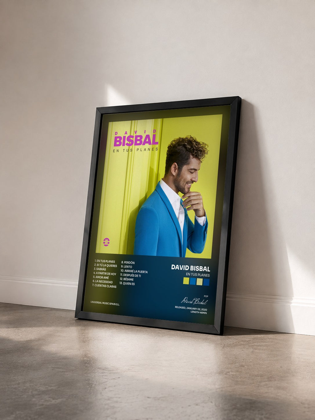 #noir Tableau de l'album En Tus Planes de David Bisbal vu de trois quarts, cadre noir