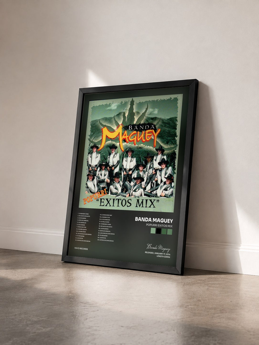 #noir Tableau de l'album Popurri Exitos Mix de Banda Maguey vu de trois quarts, cadre noir