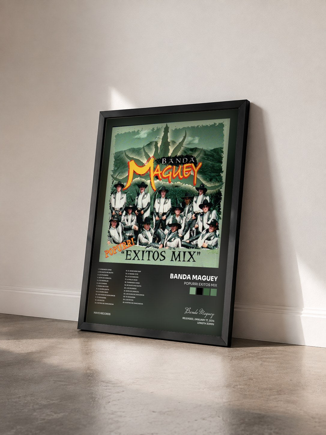 #noir Tableau de l'album Popurri Exitos Mix de Banda Maguey vu de trois quarts, cadre noir