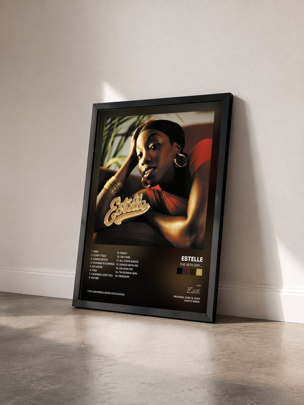 #noir Tableau de l'album The 18th Day... de Estelle vu de trois quarts, cadre noir