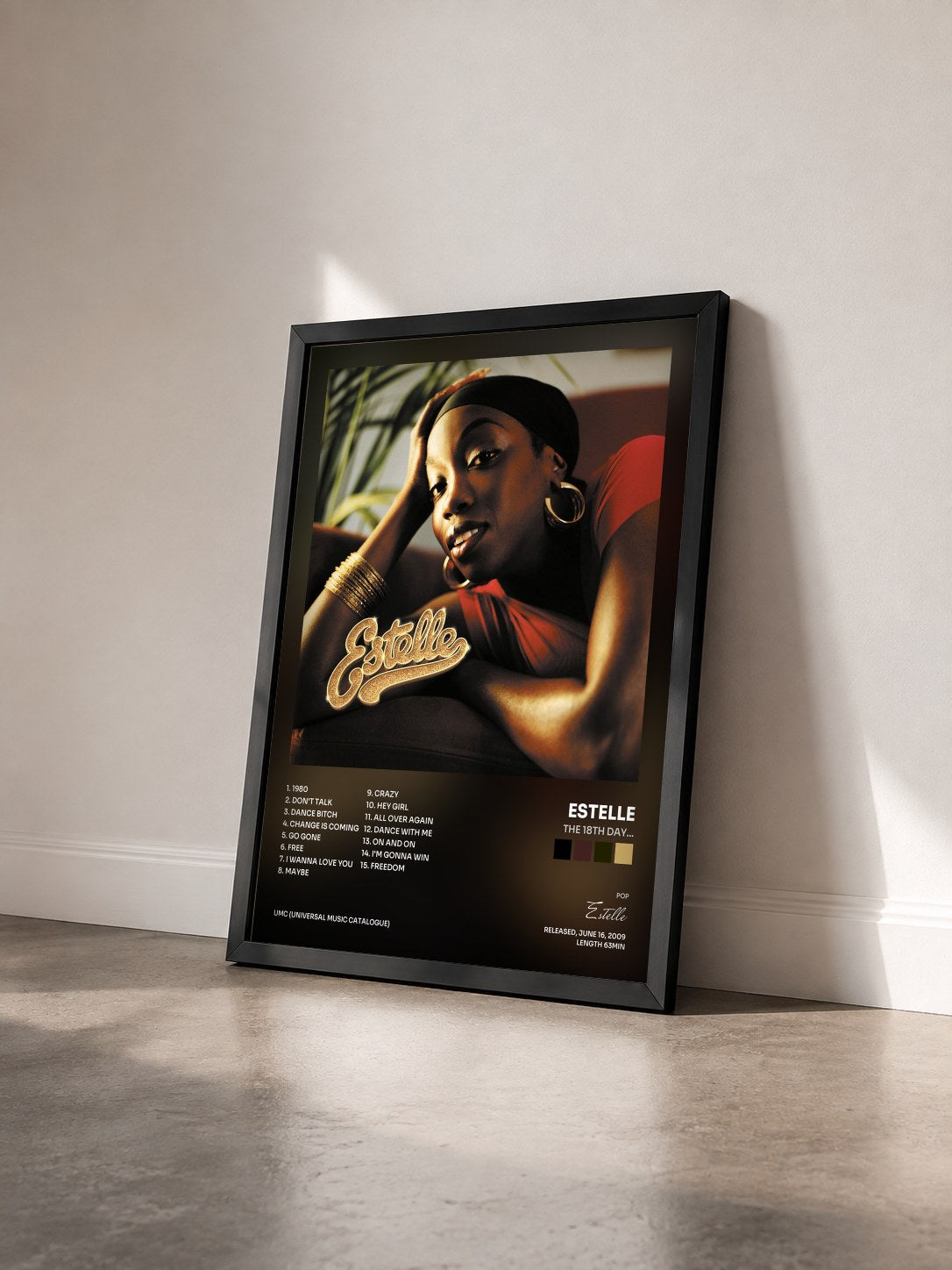 #noir Tableau de l'album The 18th Day... de Estelle vu de trois quarts, cadre noir