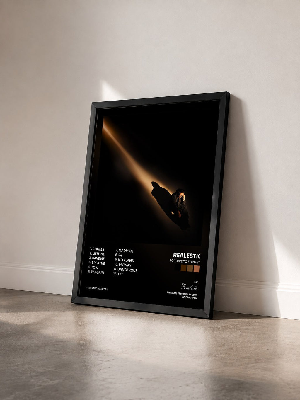 #noir Tableau de l'album Forgive To Forget de Realestk vu de trois quarts, cadre noir
