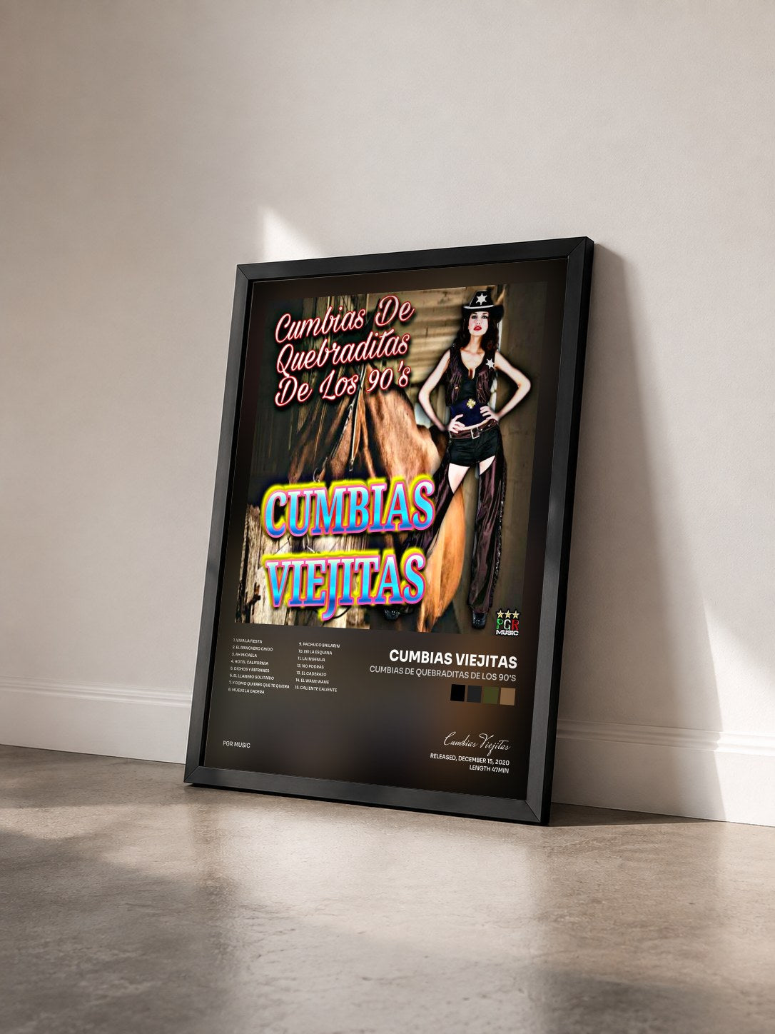 #noir Tableau de l'album Cumbias De Quebraditas De Los 90's de Cumbias Viejitas vu de trois quarts, cadre noir